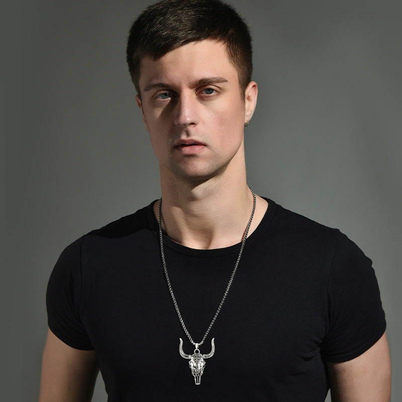 Wholesale Wild Bull Skull Titanium Steel Necklace